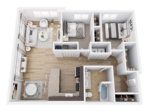 Floor plan for 2 beds, 1.5 baths, 1022 sqft